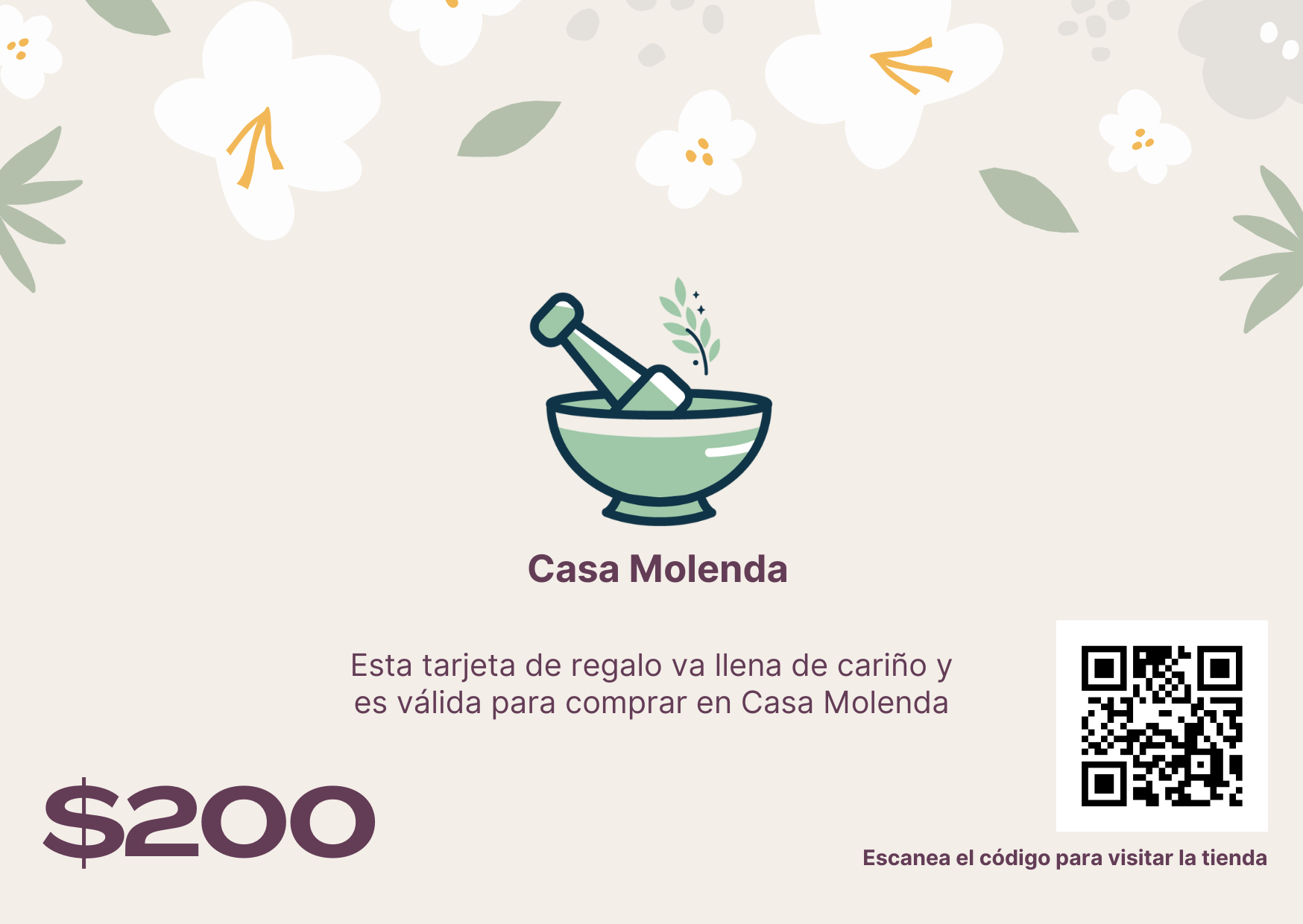 Tarjeta de regalo $200.00