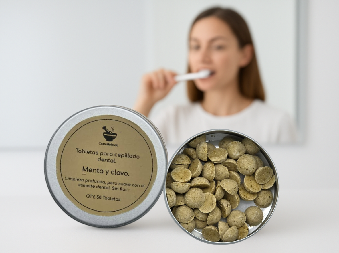Tabletas para cepillado dental menta y clavo sin fluor