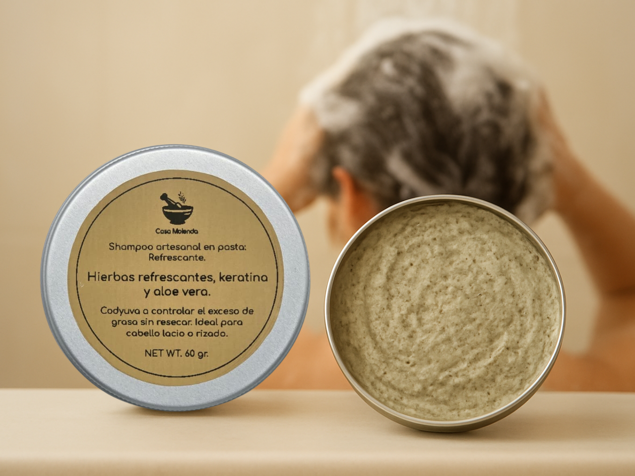 Travel size: Shampoo en pasta refrescante con eucalipto, menta y hierbabuena