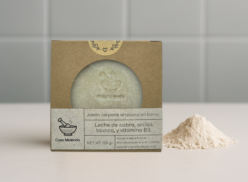 Jabón de leche de cabra, arcilla blanca y vitamina B3