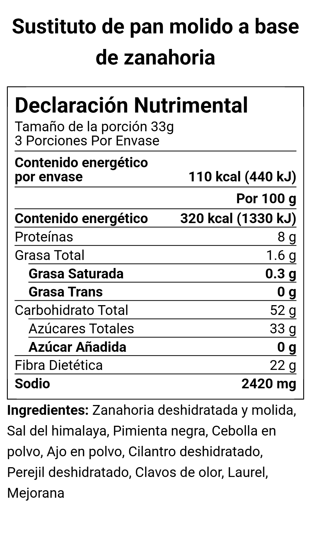 Sustituto de pan molido con base de zanahoria